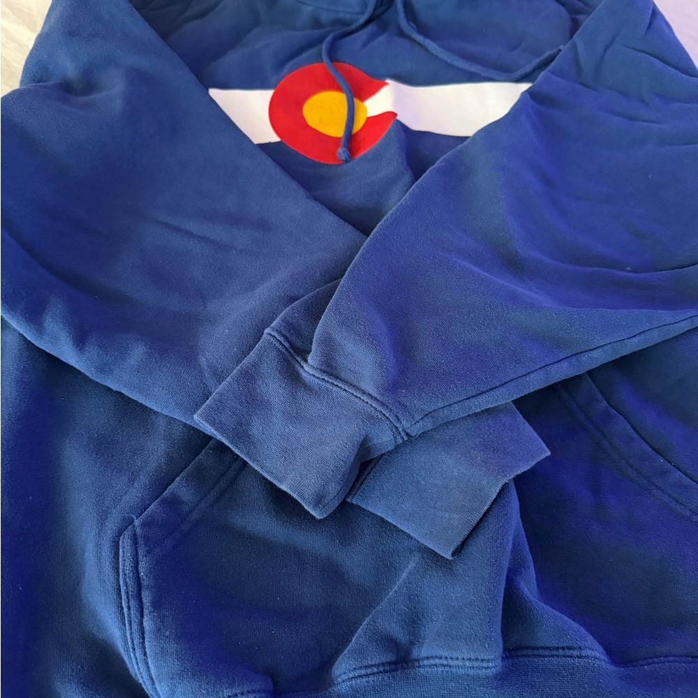 Blue women’s or mens  hoodie with Graphic Design